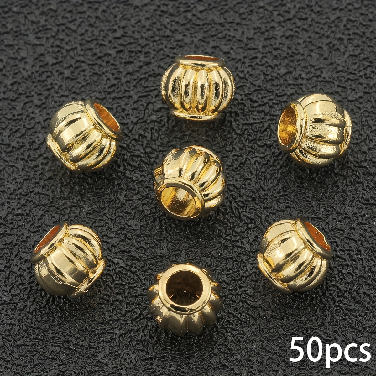 TEMU 50 stuks Legering Lantaarn Spacer Kralen Pompoen Lantaarn Vorm Losse Kralen, Gestreepte Rechte Gat Kralen 5mm Rechte Gat Losse Kralen Ronde