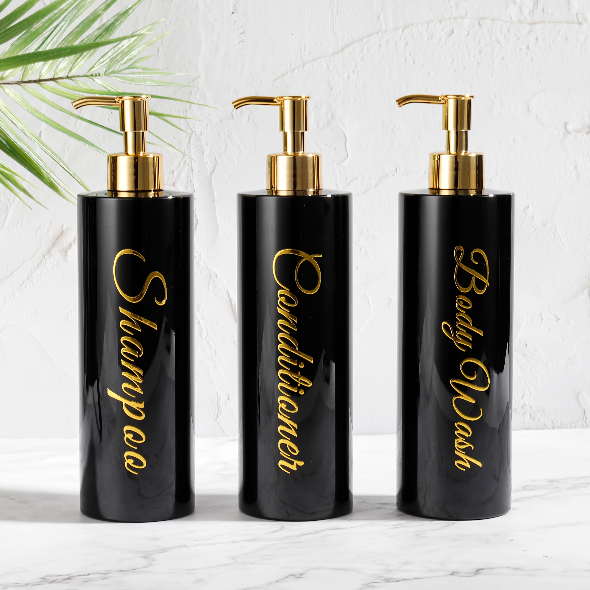 

3pcs 500ml Refillable Shampoo & Conditioner Dispenser Set - Stylishpump Bottles For Bathroom Storage - , Leak-proof Space-savingdesign Gold Does Not Fade