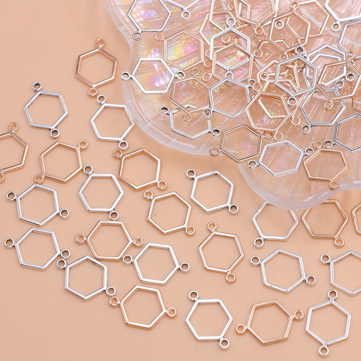 

30pcs Silver Plated Hexagon Charms Honeycomb Connectors Hollow Charms For Jewelry Making Diy Bracelet Earrings Accessories Small Business Supplies