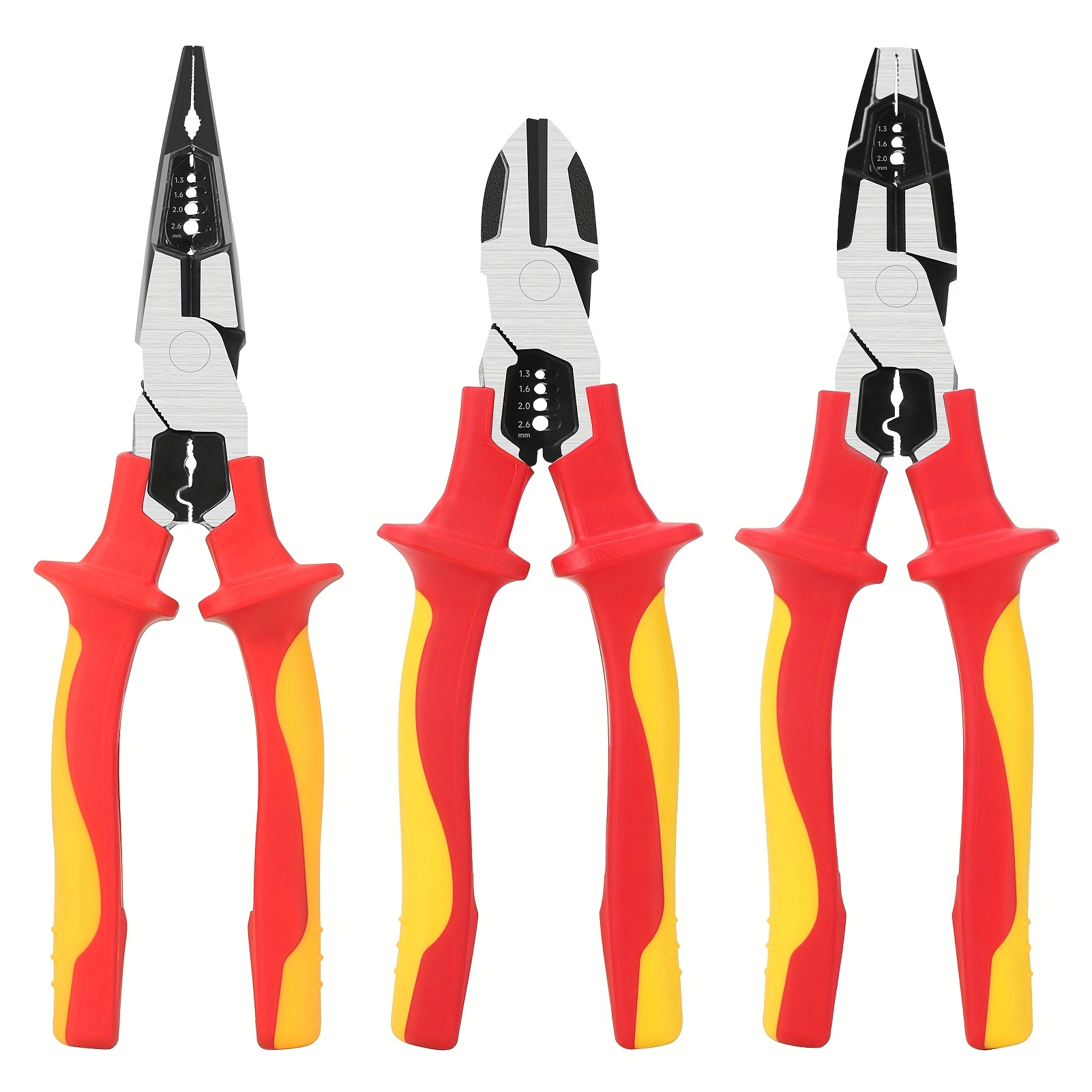 3pcs Vde Insulated Pliers Set (8" Linesman, 6" Diagonal And Long-nose), Durable Chrome Vanadium Steel Bodies