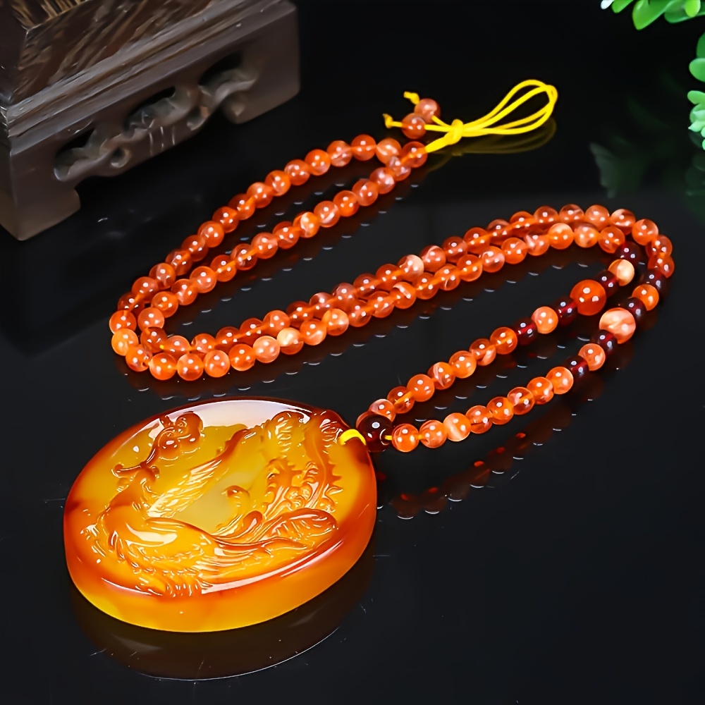 Women's Bohemian Rose Carved Pendant Necklace