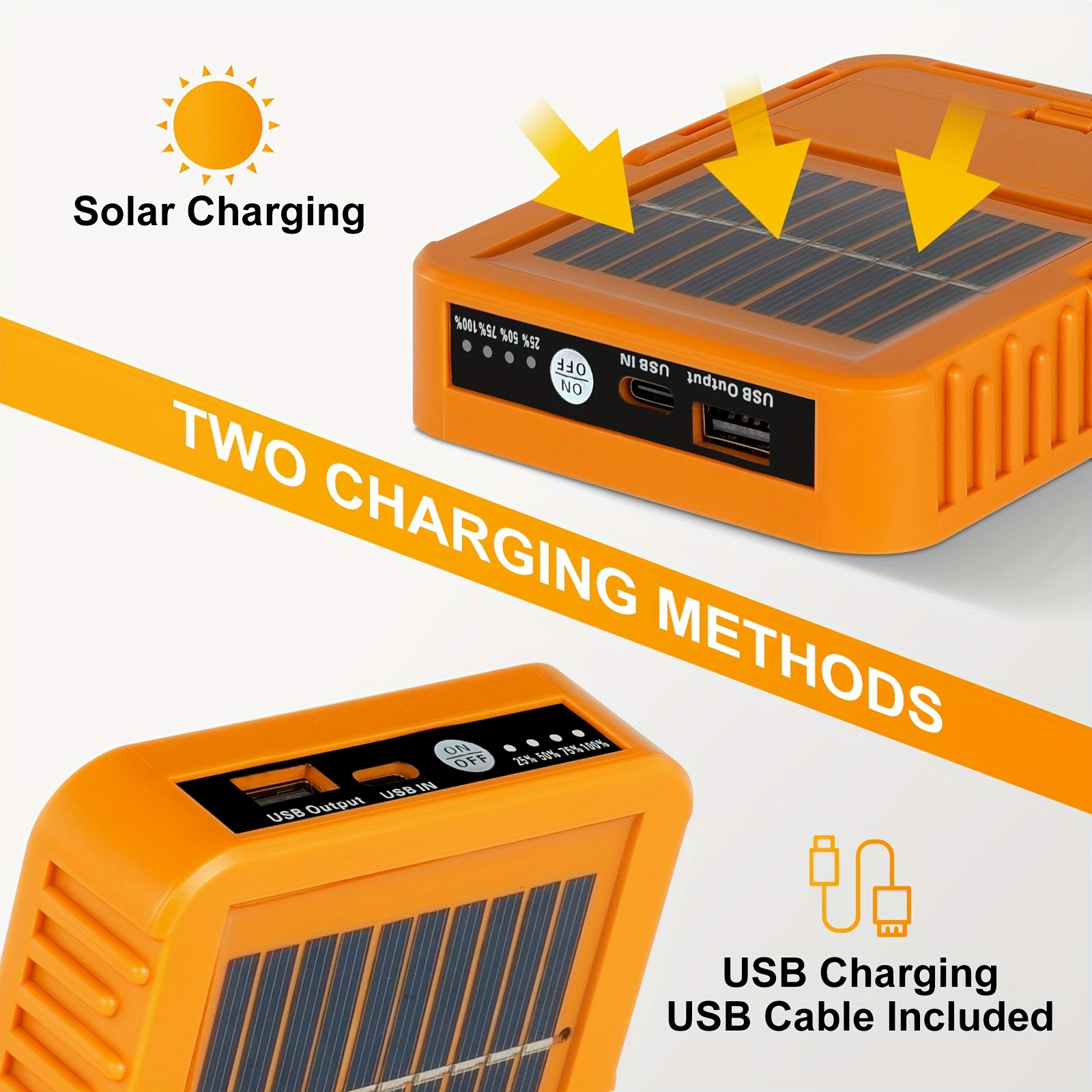 Portable Charger & Flashlight with USB Fast Charging, 1200mAh Solar Camping Light, 5 Lighting Modes, Emergency Power Bank Suitable for Outdoor, Hiking, Power Outages, Compatible with Smartphones & Tablets