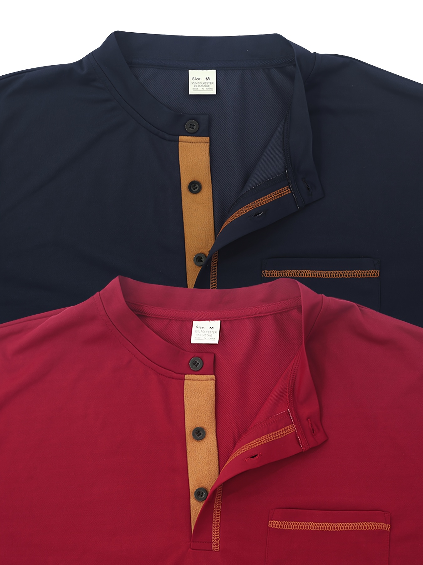 Conjunto de duas peças casual para homem, camiseta, camiseta de manga curta com decote em V e detalhes de botão, camiseta desportiva ajustada.