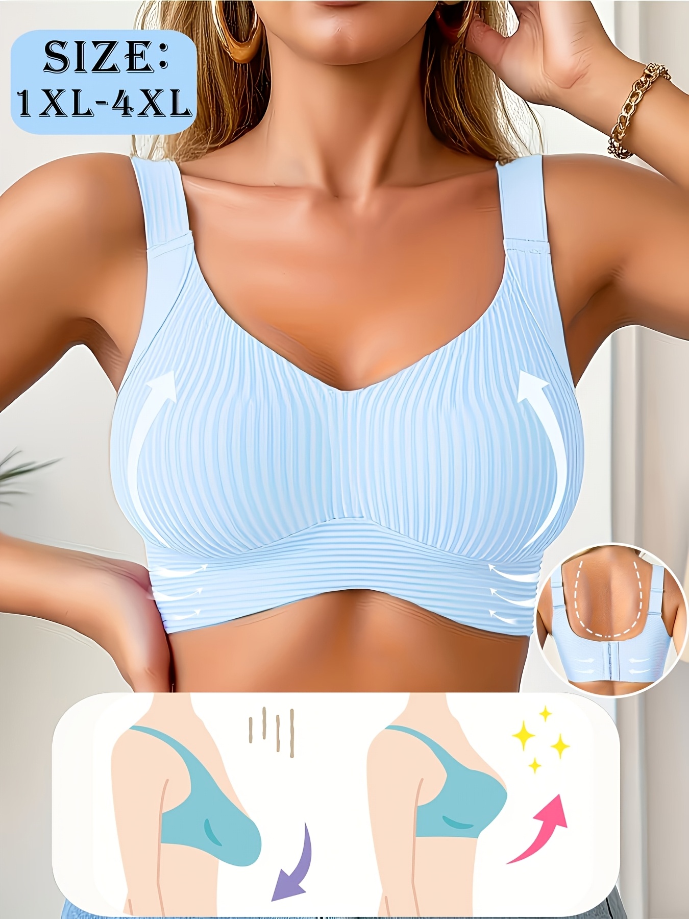 solid color womens plus size seamless striped bra push up bra small bust effect soft supportive wireless bra high elastic fabric     wireless design