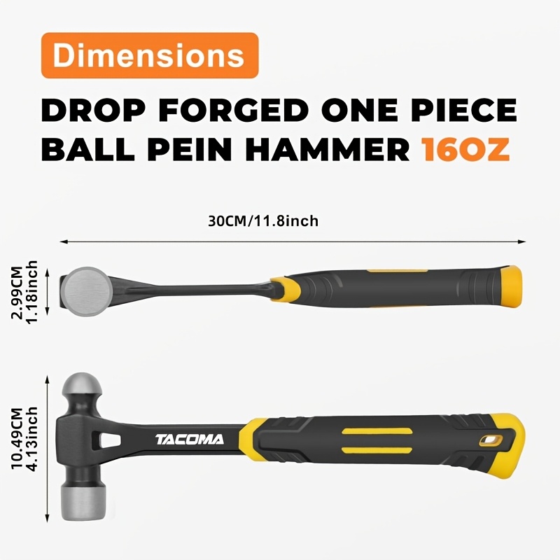Image of 16oz Double-ended Ball-peen Hammer, From High- In 1 Solid Piece, Featuring A Non-slip, Shock-absorbing Nylon Grip; Ideal For Home Use, Automotive Repairs, Metalworking, And Shattering Glass