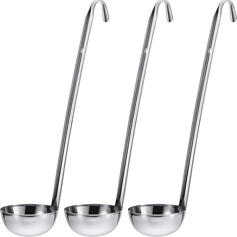 TEMU 3pcs Stainless Steel Ladle Soup Handle Ladle With Pouring Rim For Kitchen Cooking Soup Sauce (2 Oz)