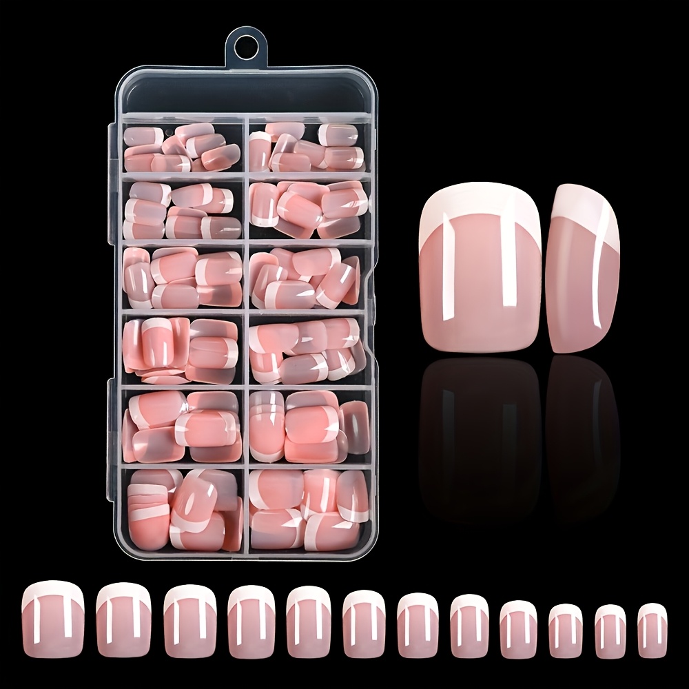 TEMU A Set Of 100 Pink Short Square Fake Nails In 12 Different Sizes, Packaged For Full Coverage. Reusable Acrylic Press-on Nails Are Ideal For ,