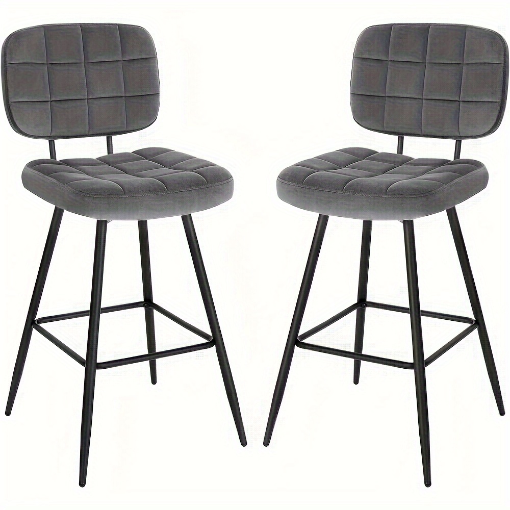 2pcs Modern Velvet Upholstered Bar Stools With Backrest And Footrest, Square Metal Bistro Counter Stools, Padded Seating, No Required