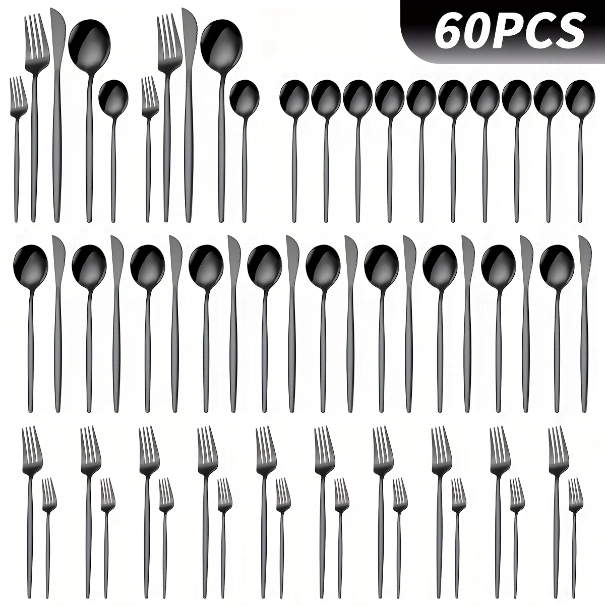 TEMU Plated Set 60pcs Service For 12, Titanium Plated Stainless Steel Flatware Set, Knives Forks Spoons Cutlery Set For Wedding, Parties, Birthday,