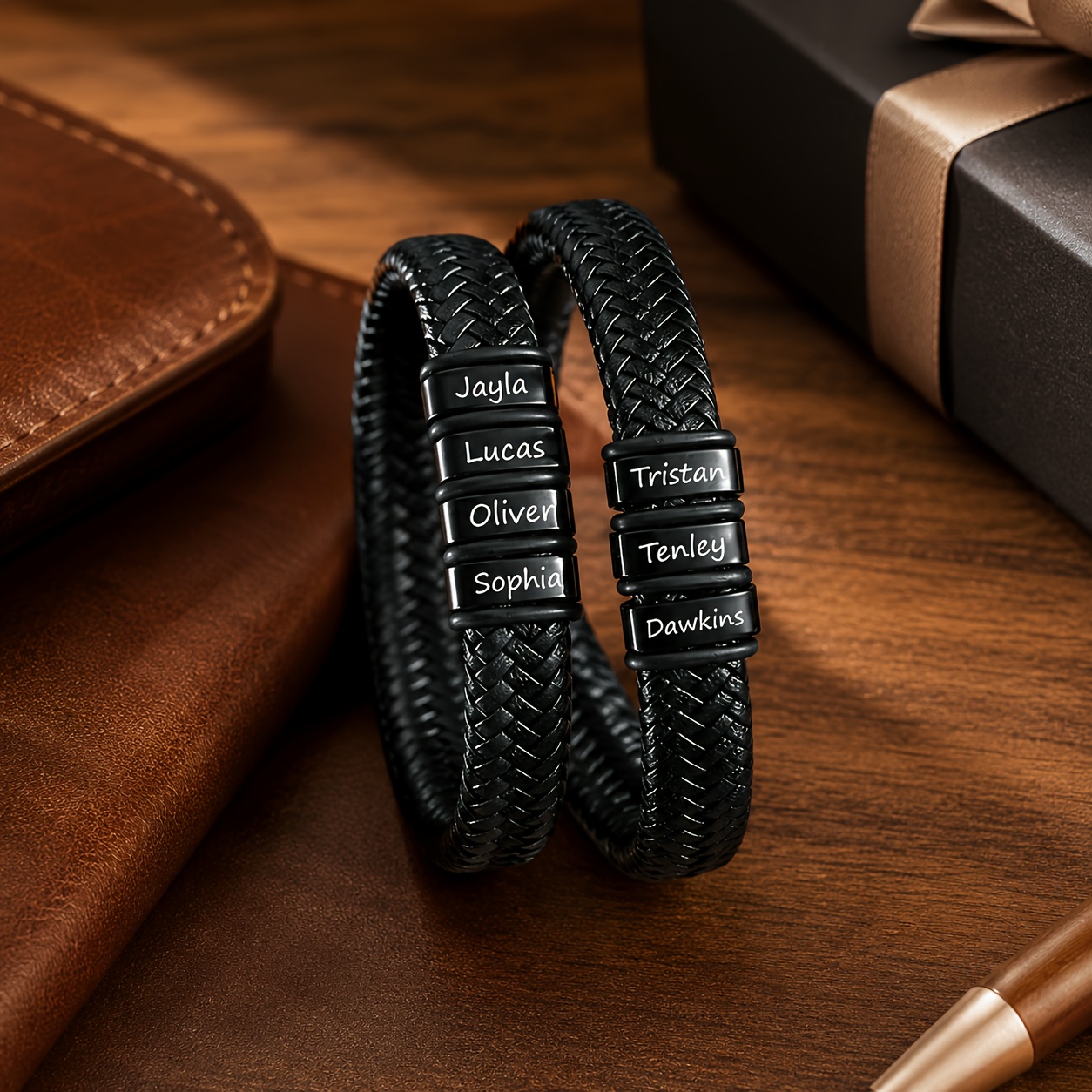 Personalized Men's Braided Cord Bracelet, Engravable Heart Lock Clasp