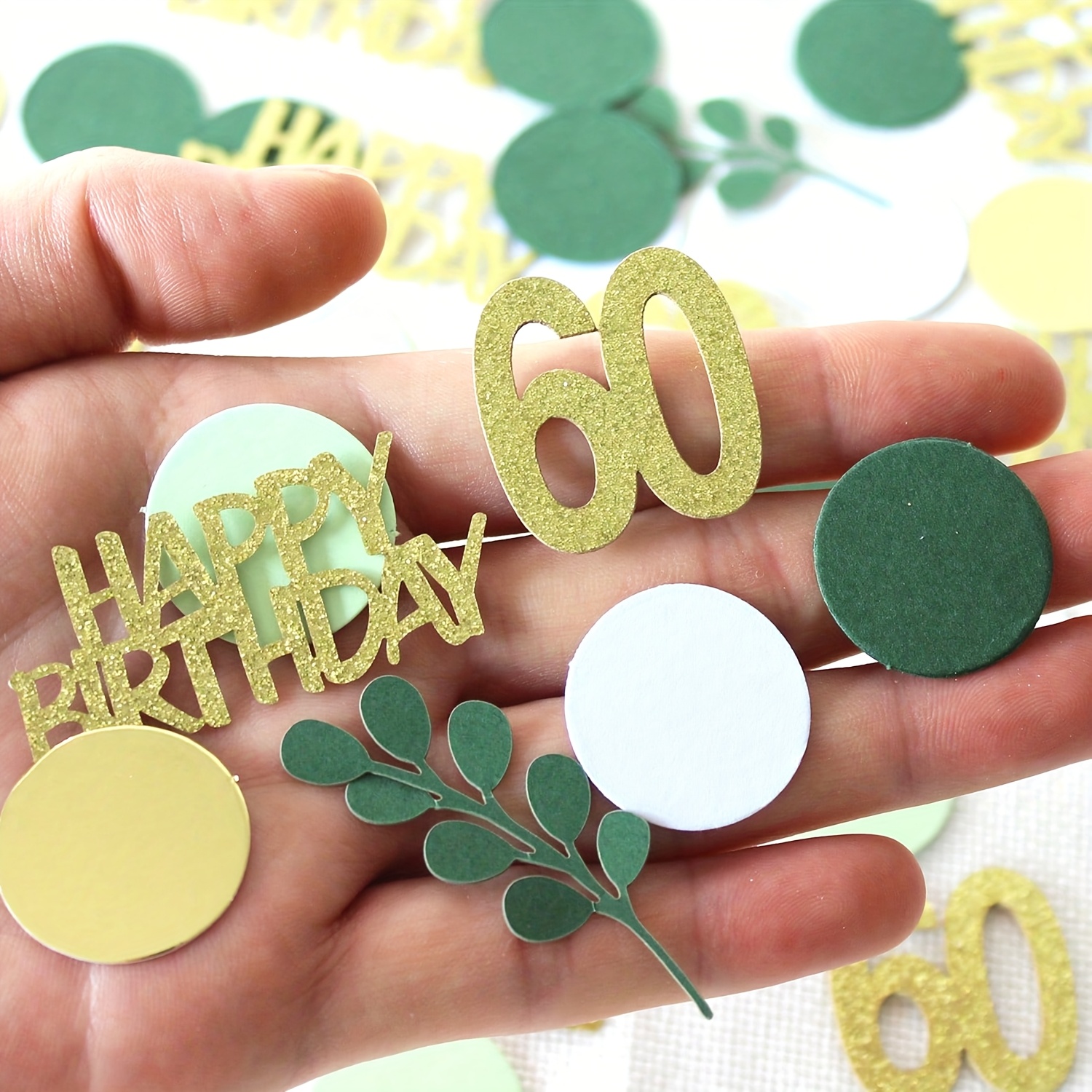 Image of 100pcs, Sage Green Polka Dot Leaves, Happy Birthday At 60 Years Old, Colorful Confetti For Birthday Party Decoration, Used For Decorating Confetti For 60th Birthday Parties,,for Christmas, Halloween