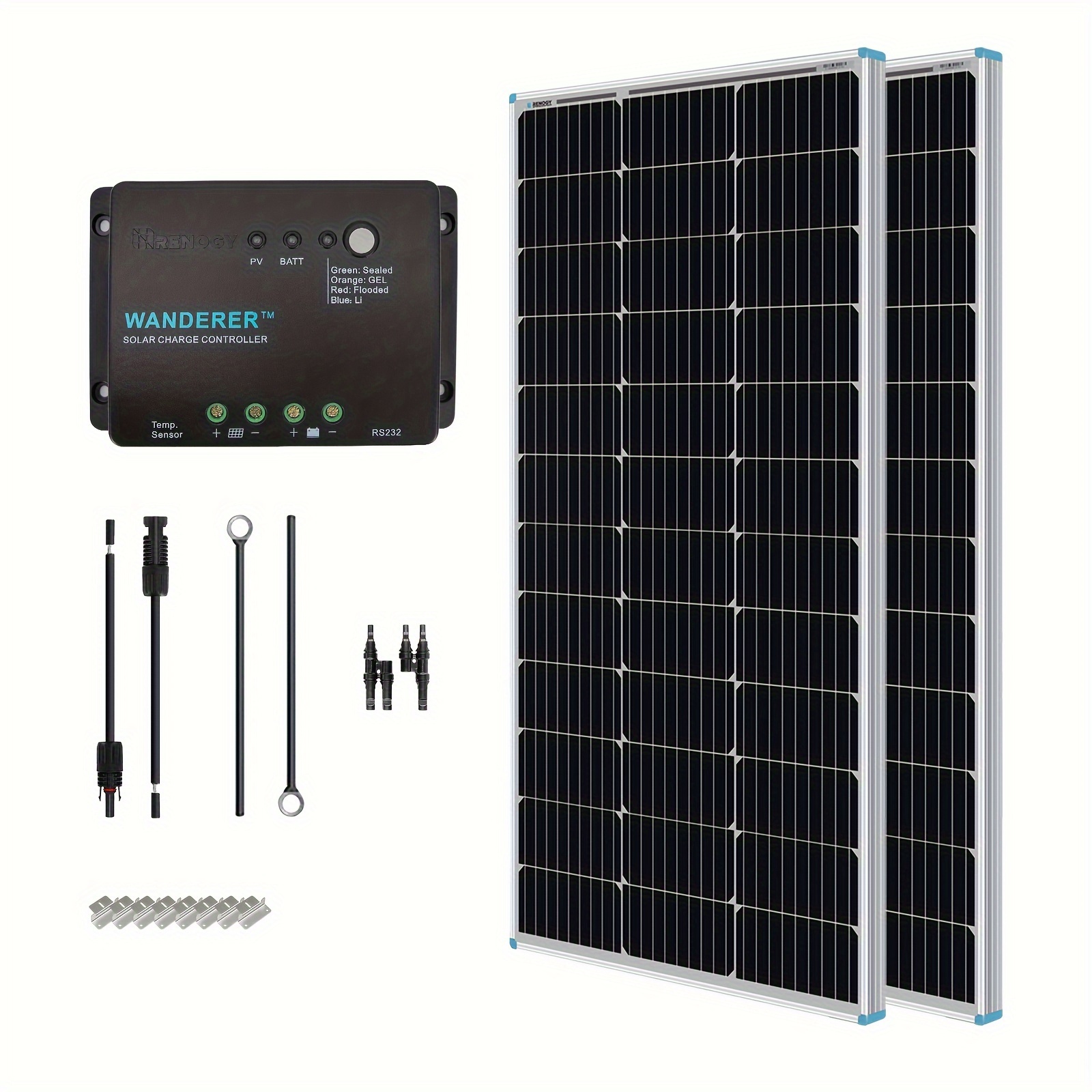 

Renogy 200 Watt 12 Volt Monocrystalline Solar Panel Starter Kit With 2 Pcs 100w Solar Panel And 30a Pwm Charge Controller For Rv, Boats, Trailer, Camper, Marine, Off-grid System