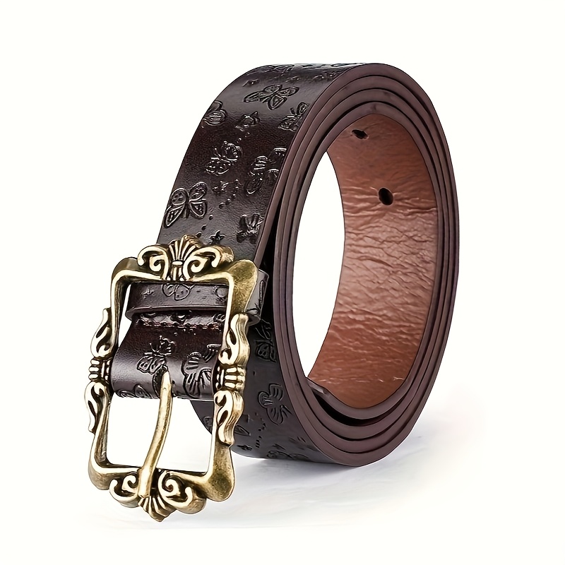Image of 1pc Vintage Faux Leather Belt Women's Fashion Versatile Ins Student Korean Style Waist Belt Women's Skirt Jeans Belt Casual Floral Pattern