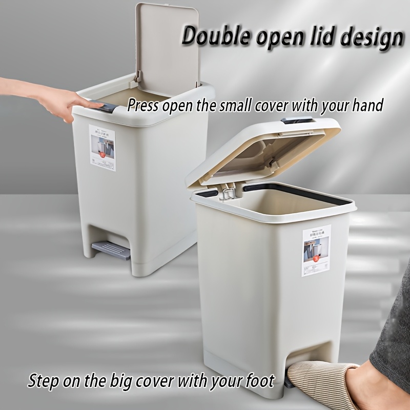 

Double Lid Trash Can - One-button Opening, No , Includes 50 Portable Garbage Bags, Suitable For Kitchen, Bathroom, Bedroom, Laundry Room, Office, Rv, Etc