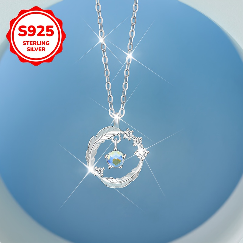 Women's 925 Silver Moonstone Phoenix Tail Leaf Necklace
