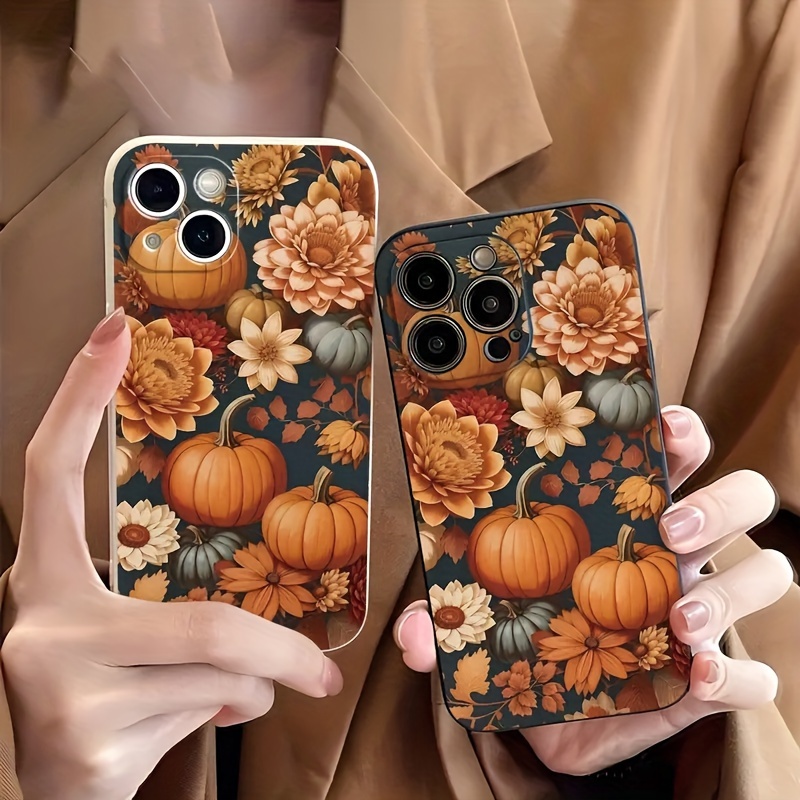 [ 2pcs Set ] Fashionable, Cool And Unique for iphone Case With Pumpkin And Autumn Leaf Patterns In Autumn, Shockproof Band Lens Protection, TPU, Suitable For IPhone 11/12/13/14/15 Pro