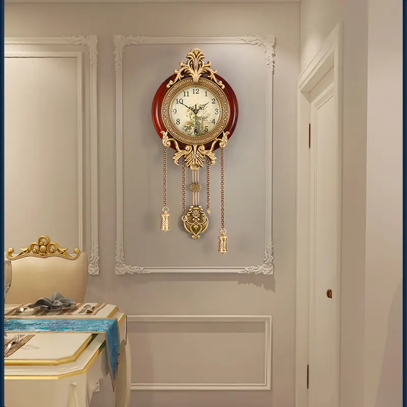 real with pendulum by battery operated clock for living room decor retro vintage style decorative improted mechanism silent scanning hands watch details 4