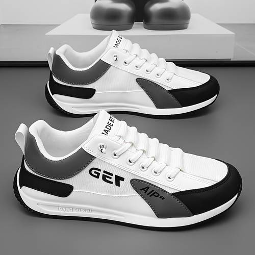 mens casual walking sneakers sneakers gray and black with white accents lace up breathable fabric lining durable pvc sole casual walking shoes sneakers pvc sole sneakers