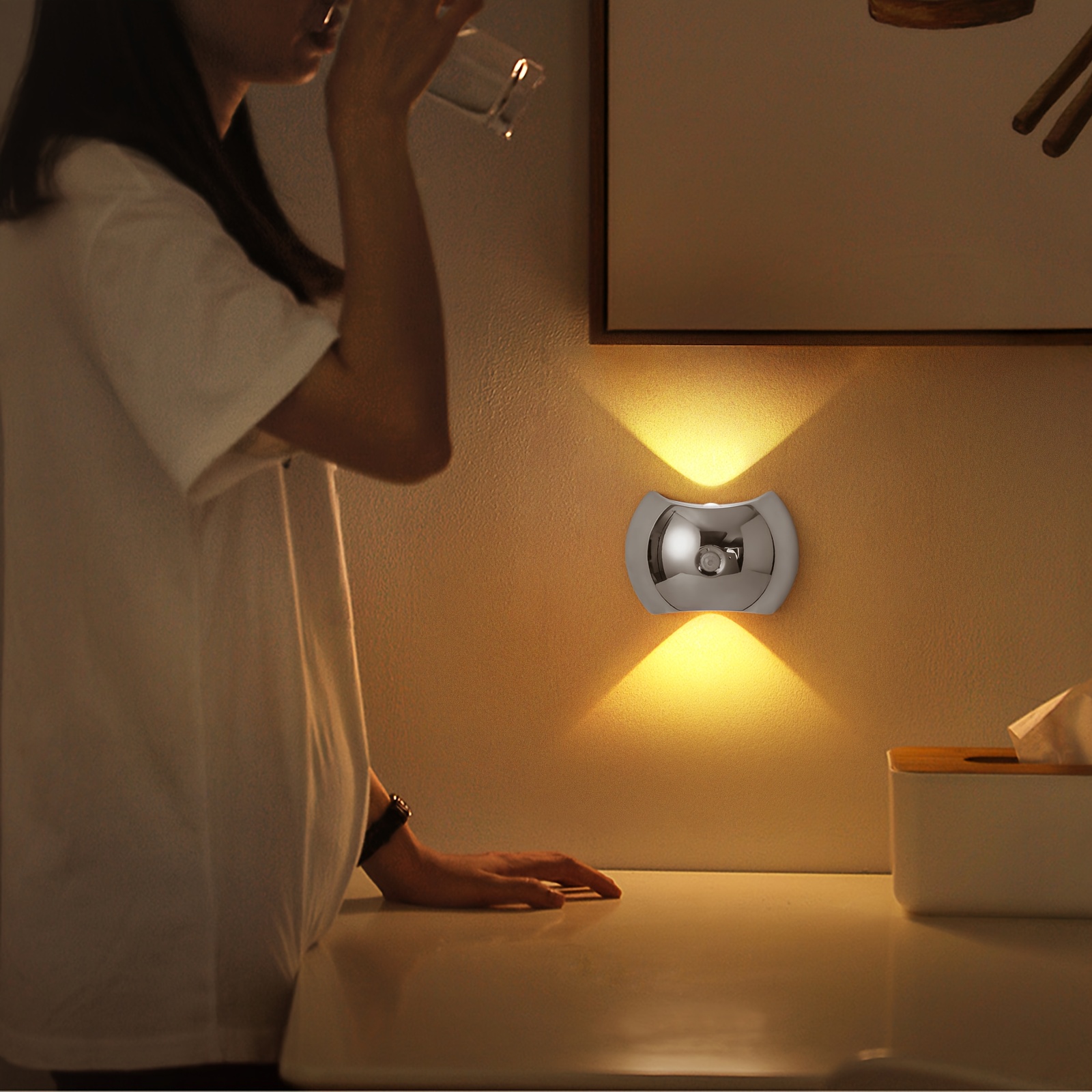 Lámpara de pared LED recargable con sensor de movimiento | Lámpara de noche inteligente para dormitorio, residencia estudiantil, escaleras, armario, encendido/apagado automático, recargable por USB, estilo moderno