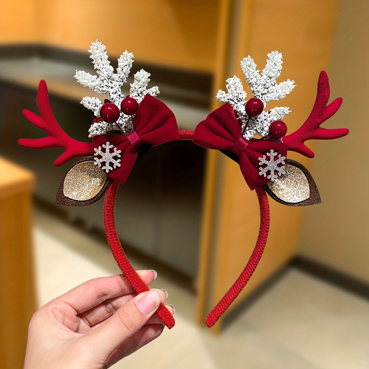 TEMU 1pc Christmas Three-dimensional Deer Antler Headband, Snowflake Bow Decoration Headband, Women's Hair Accessory. Christmas Dress Up Accessories,