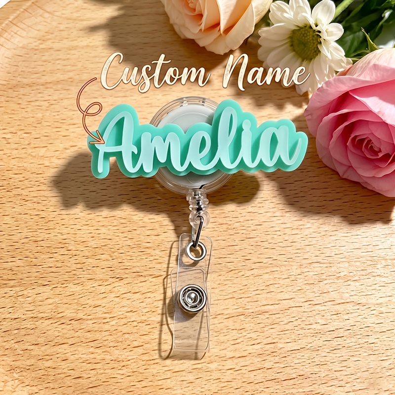 TEMU 2d [customized] 1pc Custom Personalized Text Name Retractable Badge Reel Nurse Id Badge Holder Rn Badge Clip Lanyard Accessory Name Badge