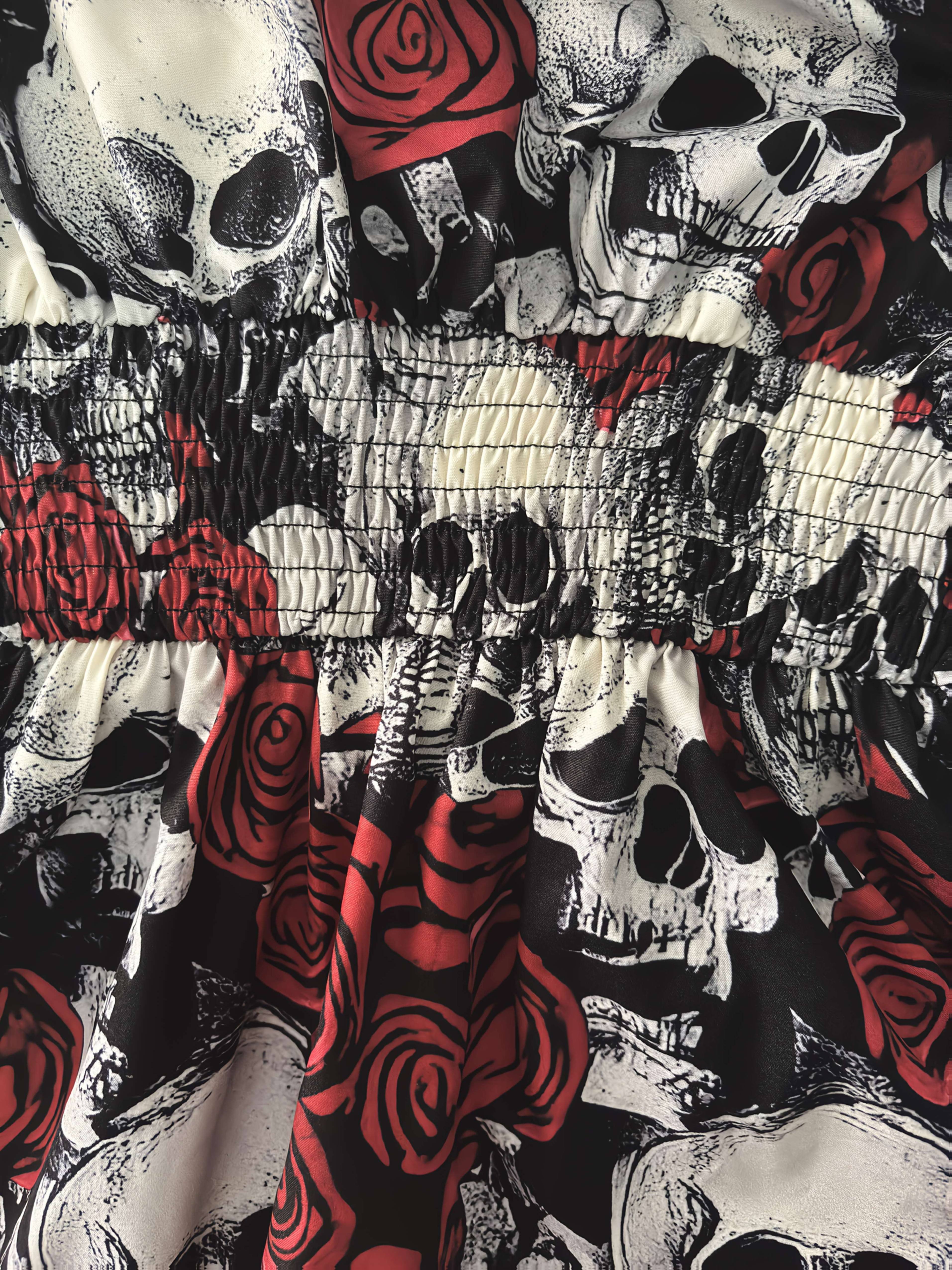 white christmas dresses Gothic Skull Chain Print Lace Up A Line Tank Dress Red / L