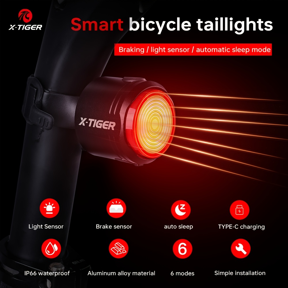 Feu Arrière Vélo Intelligent USB Rechargeable | Détection Freinage & Lumière | Étanche IPX6 Réglable