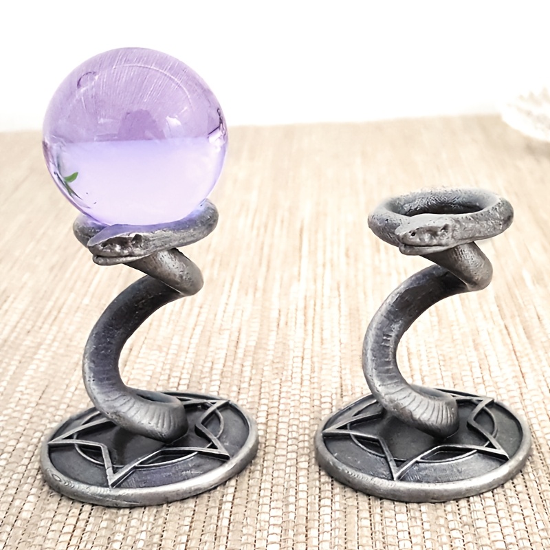 

Elegant Snake-inspired Zinc Alloy Crystal Ball Holder - Display Stand With Purple & Clear Gemstone Holders, Decor Gift, No Power Needed, Decorative Crystal Display|mystical |metallic , Snake Decor