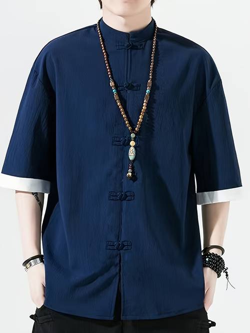 item picture new mens sleeve shirt comfortable and breathable tang suit cuffs versatile mens casual shirt chinese size please check the size guide