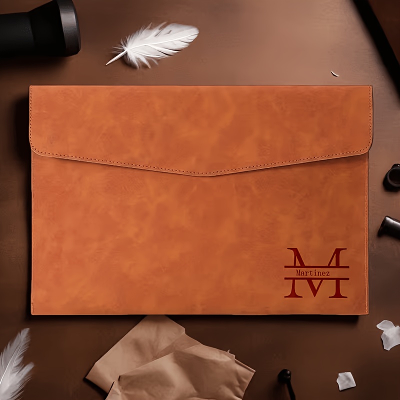 TEMU 1 pièce Sacoche de classeur personnalisée pour , A4 grande avec nom/logo gravable, porte-documents rétro pour , de nom et logo, pour ou