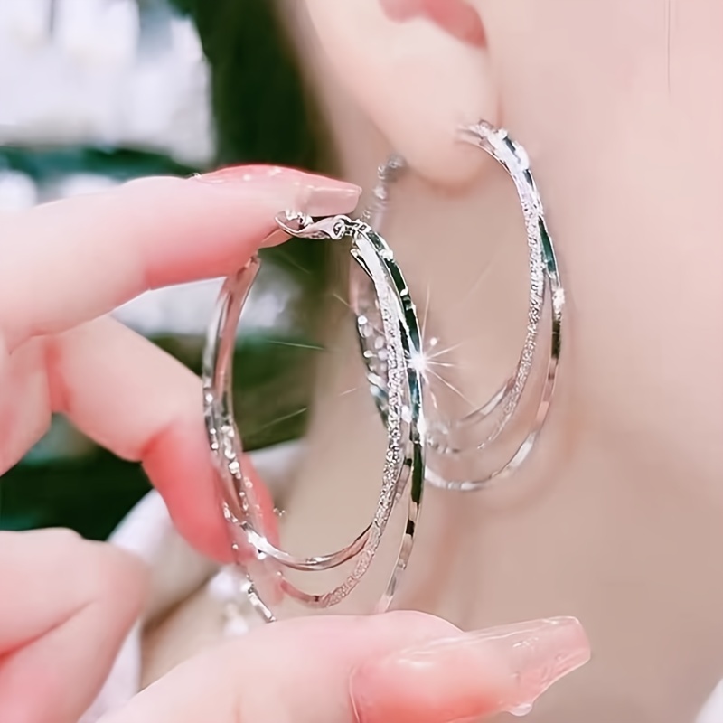 

Elegant Triple-layer Hoop Earrings - Silvery Plated, Style For Women | & Parties