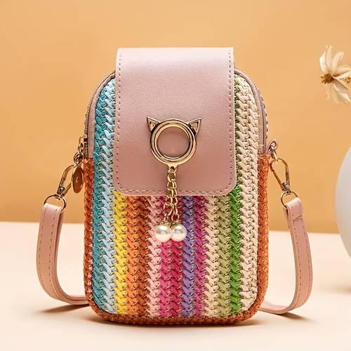 womens chic pendant phone crossbody with tassel fringe lightweight fabric removable strap zipper closure casual smartphone holder for urban style daily use hands free