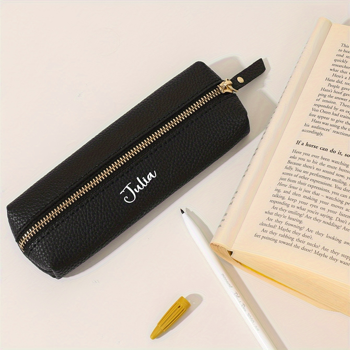 TEMU 1pz Portapenna Personalizzato in PU con - e Qualit� con Chiusura Lampo per Organizzazione Cancelleria e Trucco, Borsa Multifunzionale Portatile