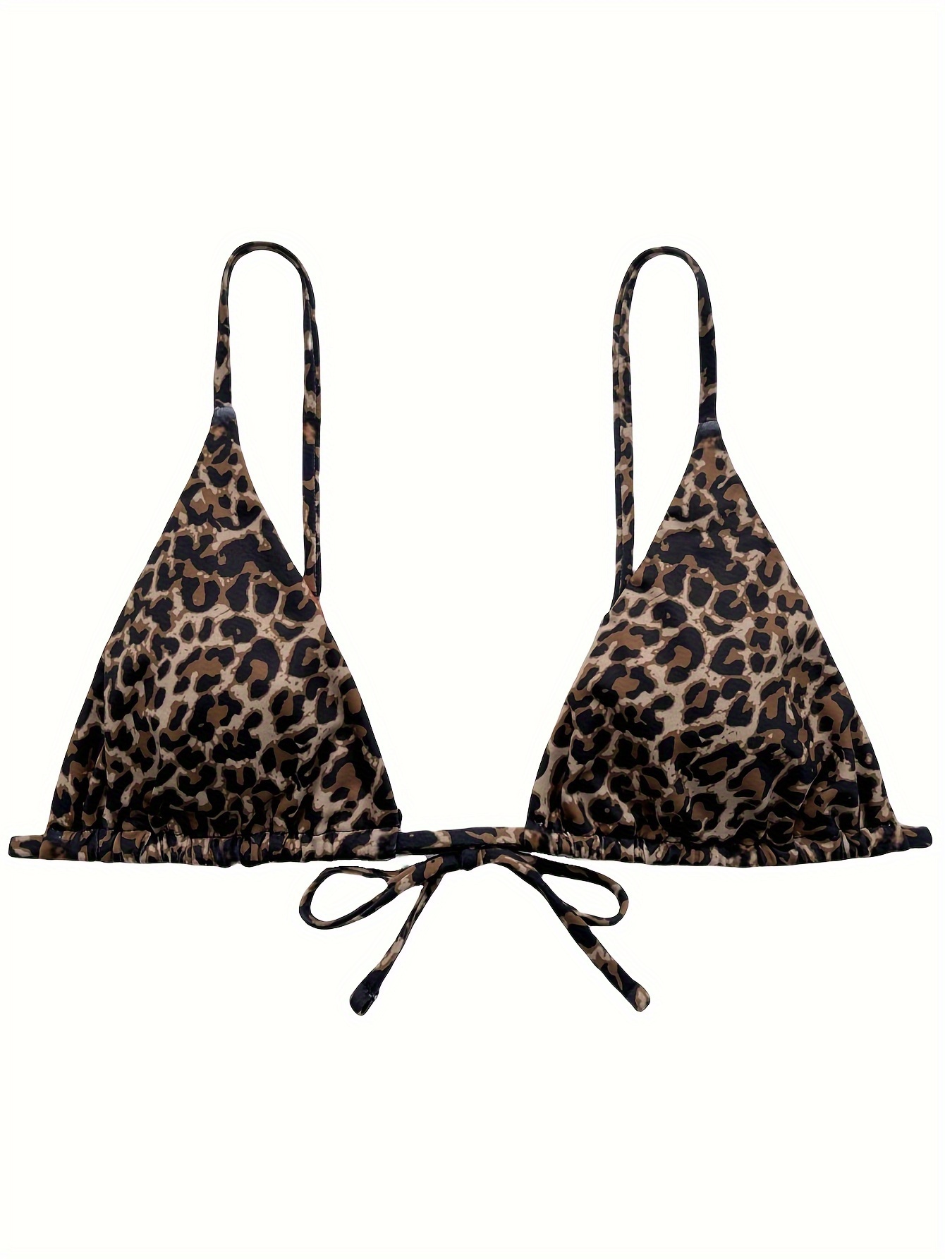 European and American New Leopard Print Triangle Cup Bikini Women's Sexy Beach Swimsuit Top Adjustable Drawstring Swimsuit
