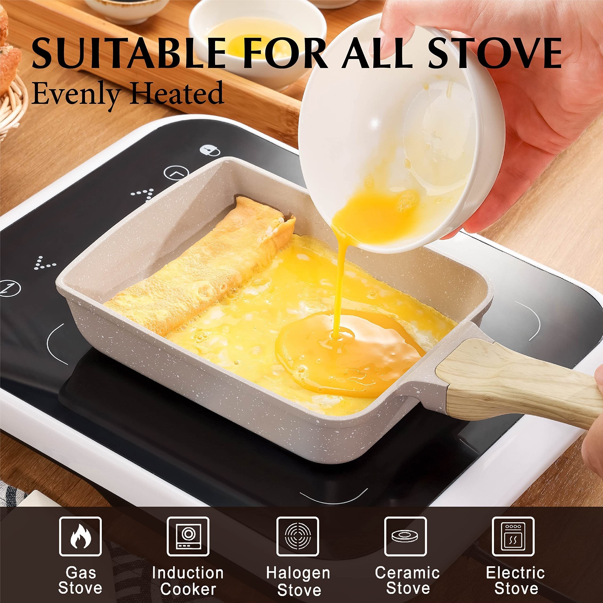 

Japanese Omelette Pan, Egg Pan, Nonstick Frying Pan With Spatula, Healthy Granite Cookware, Pfos & Free, 1 Piece