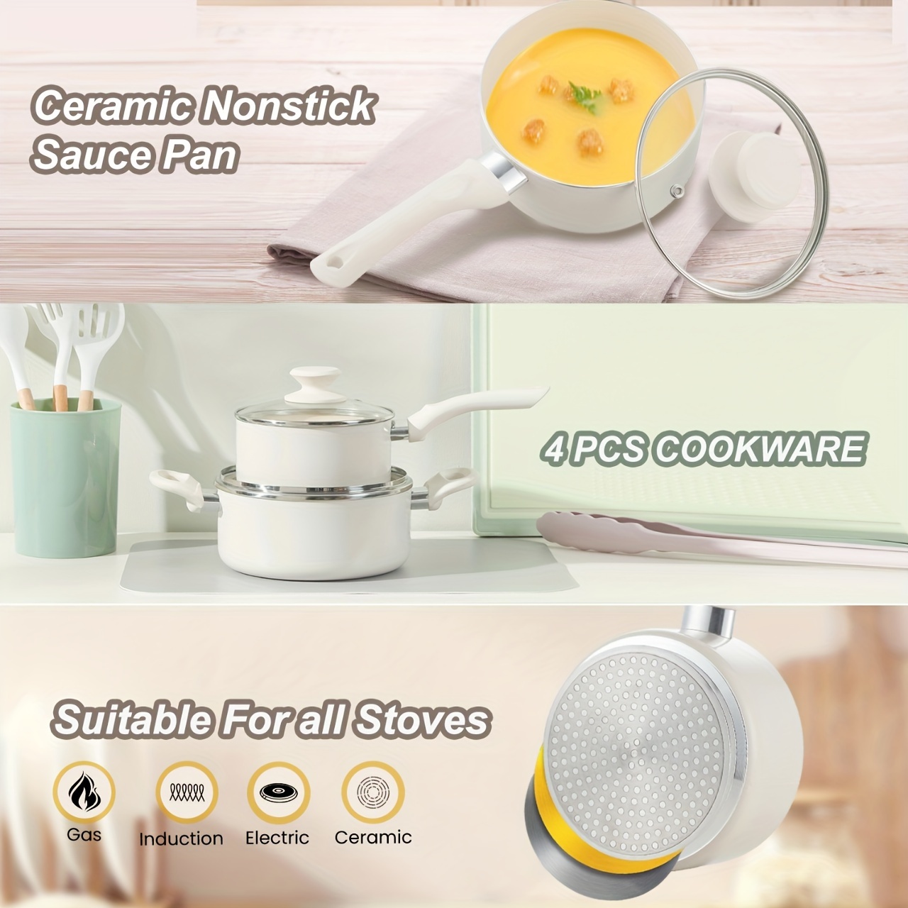 nonstick ceramic saucepan set with lids 1 5 3qt stay   induction compatible         use details 0