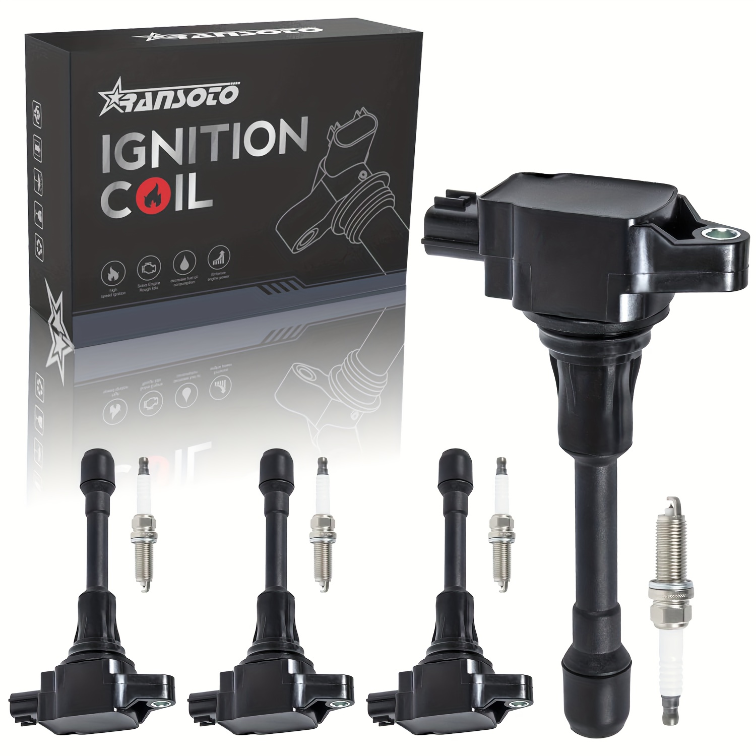 

Ransoto Ignition Coil And Iridium Spark Plug Set Compatible With 2007-2019 Altima Cube Sentra Versa Nv200 1.6l 1.8l 2.0l 2.5l L4 Replaces Uf549 9029 Pack Of 4