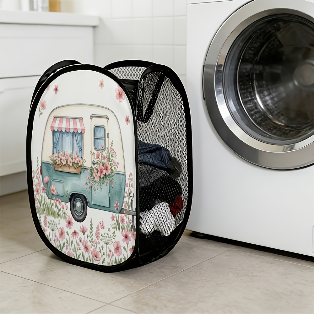 TEMU 1pc 1pcs Modern Collapsible Laundry Hamper Basket With Sturdy Handle - Foldable Pop-up Storage Suitable For Bathroom, Bedroom,, Dorm - Space-