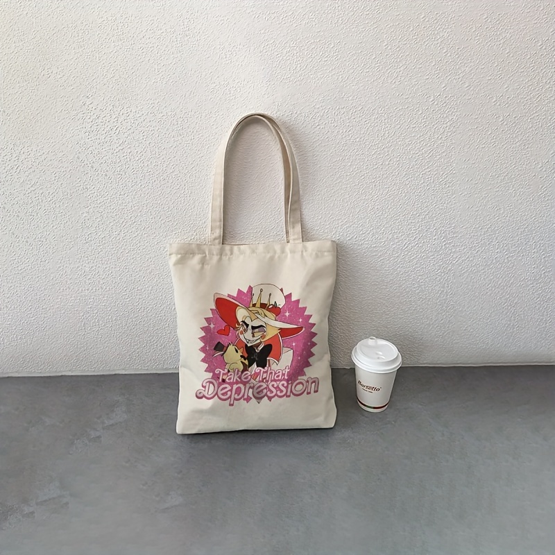 1pc Take That Depression Pattern Tote Bag, Canvas Shoulder Bag For Travel &amp; Daily Commute, Shopping Luggage Bag, Ideal Choice For Gift, Trendy Folding