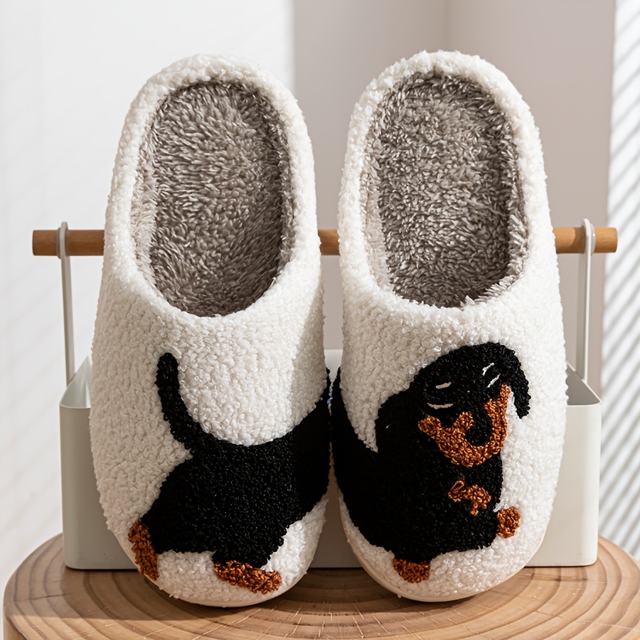 TEMU Leisure Warm Comfortable Fashion Dachshund Women's Indoor Slippers Winter Soft Couple Home Plush Shoes, Women Shoes