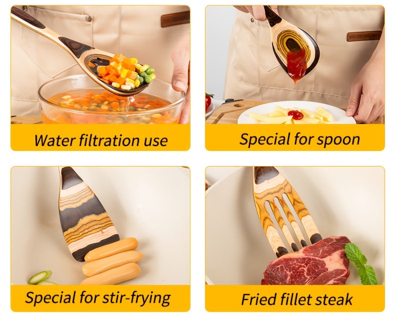 Pakkawood Spurtle Set, Kitchen Utensils Set For Cooking, WOSPONFAN 7pcs Pakkawood Wooden Cooking Spoons & Spatulas With Spoon Rest, Safe For Non-Stick Cookware, Outdoors & Kitchen Gift (Brown Spoon-7pcs)