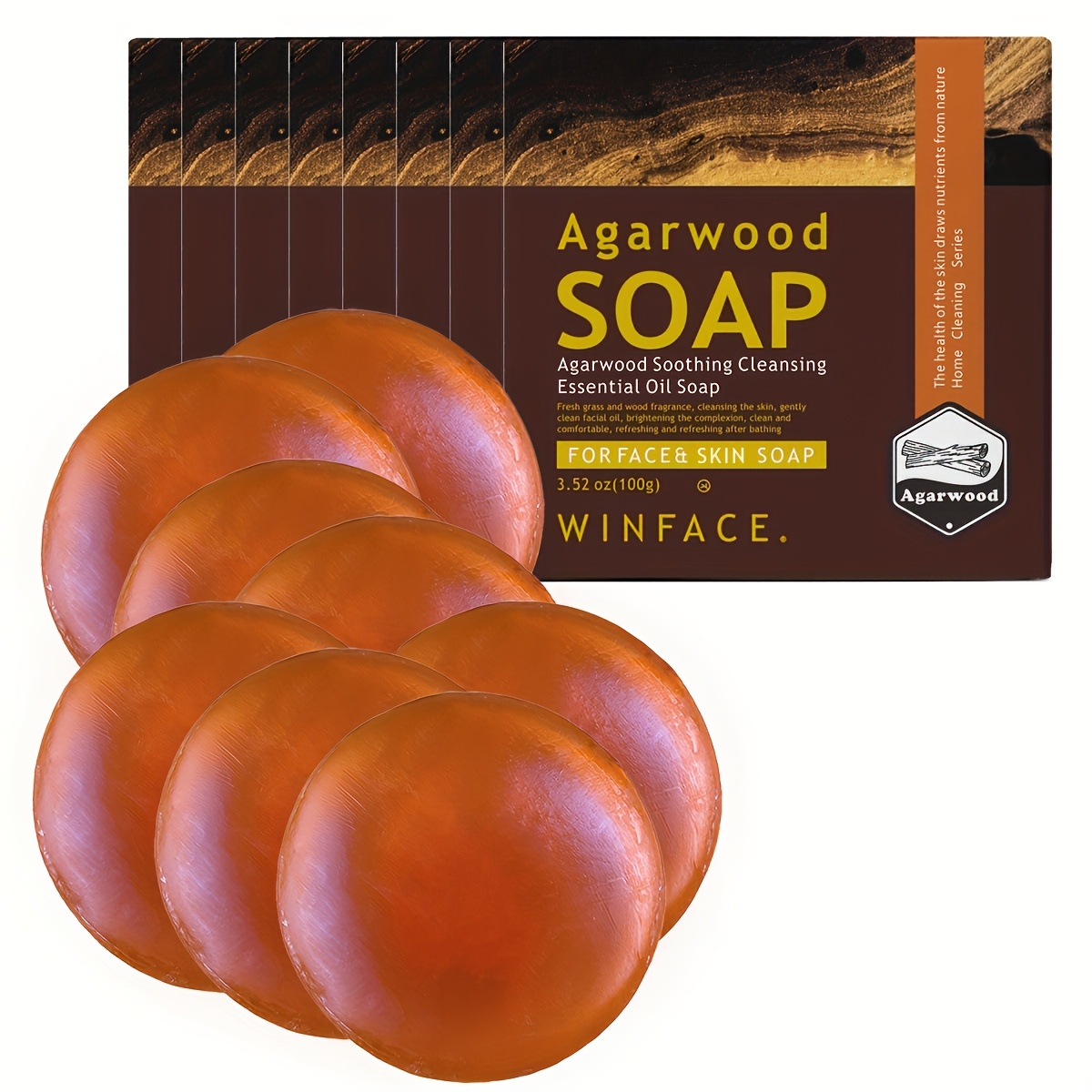 8 Bar*3.527oz Agarwood Soap, Controlling Oil And Cleaning, , Essential Oil Soap, Natural Fragrant For Cleansing And Bathing, Holiday Gift, Suitable For Any Skin Type