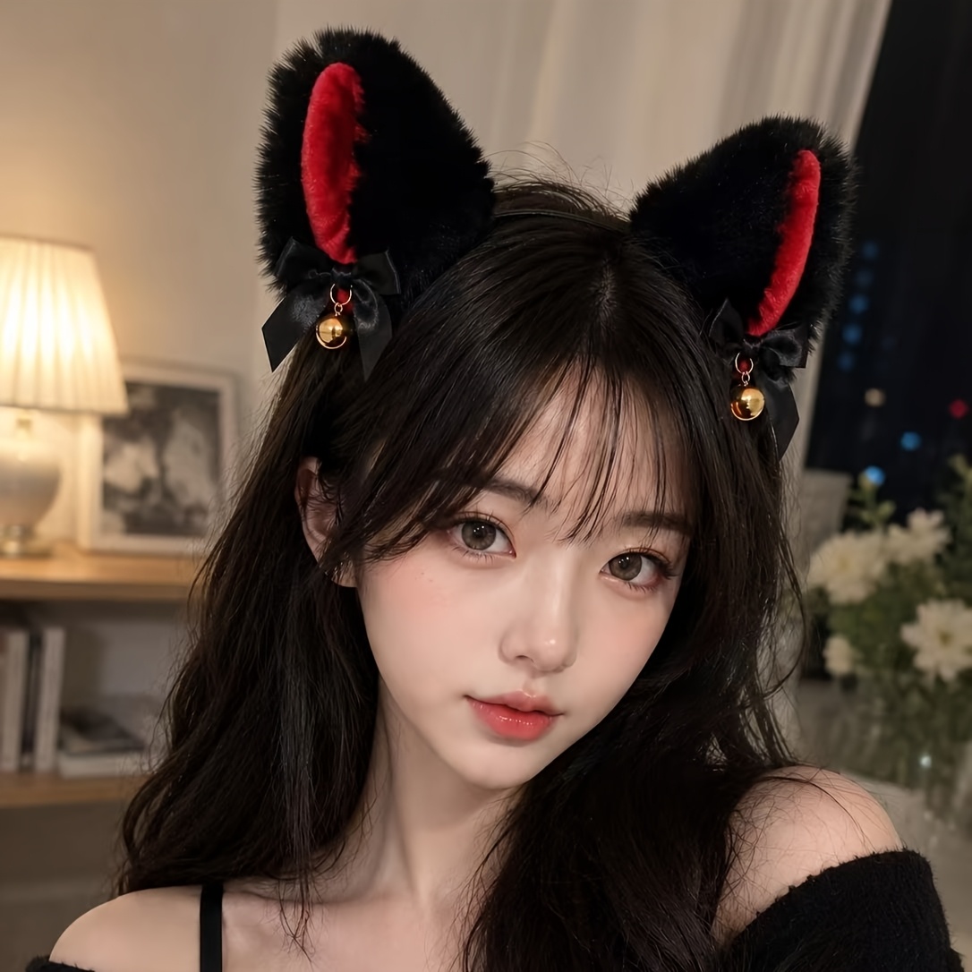 TEMU Halloween, Serre-tête à Oreilles de Chat, Serre-tête en Peluche, Serre-tête à Clochette, Cosplay, Anime, Jeu de Rôle, de Fête, Accessoire Photo,