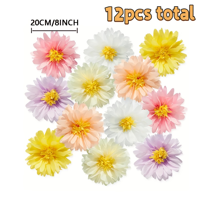 12pcs Multicolor Daisy Tissue Paper Pom Poms,suitable For Carnival Parties, Birthday Parties, Wedding Parties, Baby Shower Wedding Wall Classroom