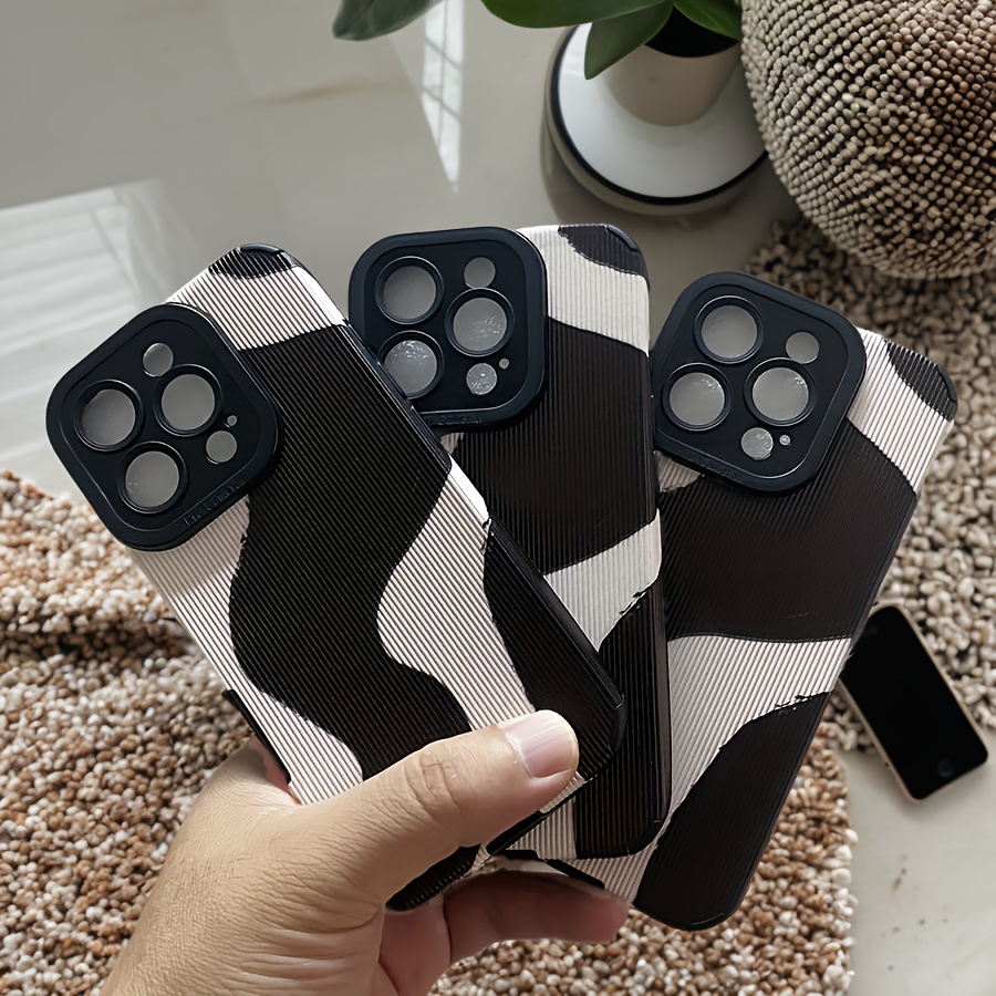 Simple Black Ink Pattern Mobile Phone Case Suitable for iPhone 16, 15, 14, 13, 12, 11, ProMax, plus, PRO Synthetic Faux Leather Matte Soft Mobile Phone Case, Full Edge Suede Mobile Phone Protective Case