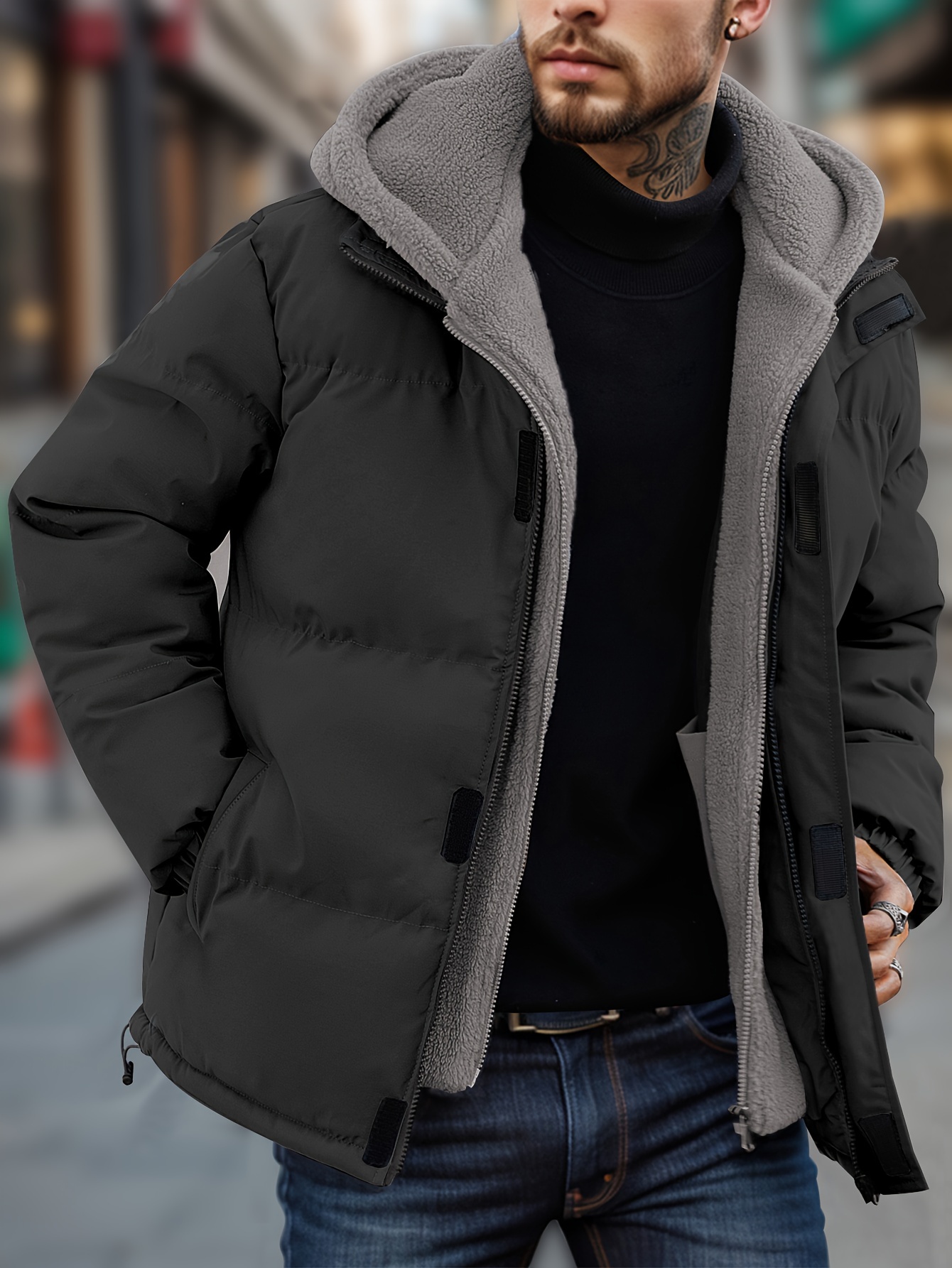 Ben Davis Men Jackets Hooded Front Zipper Fleece Lining