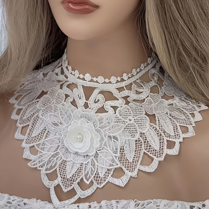 TEMU 새로운 레이스 칼라, 파티 웨딩드레스 액세서리 탈부착식 칼라, 레이스 칼라