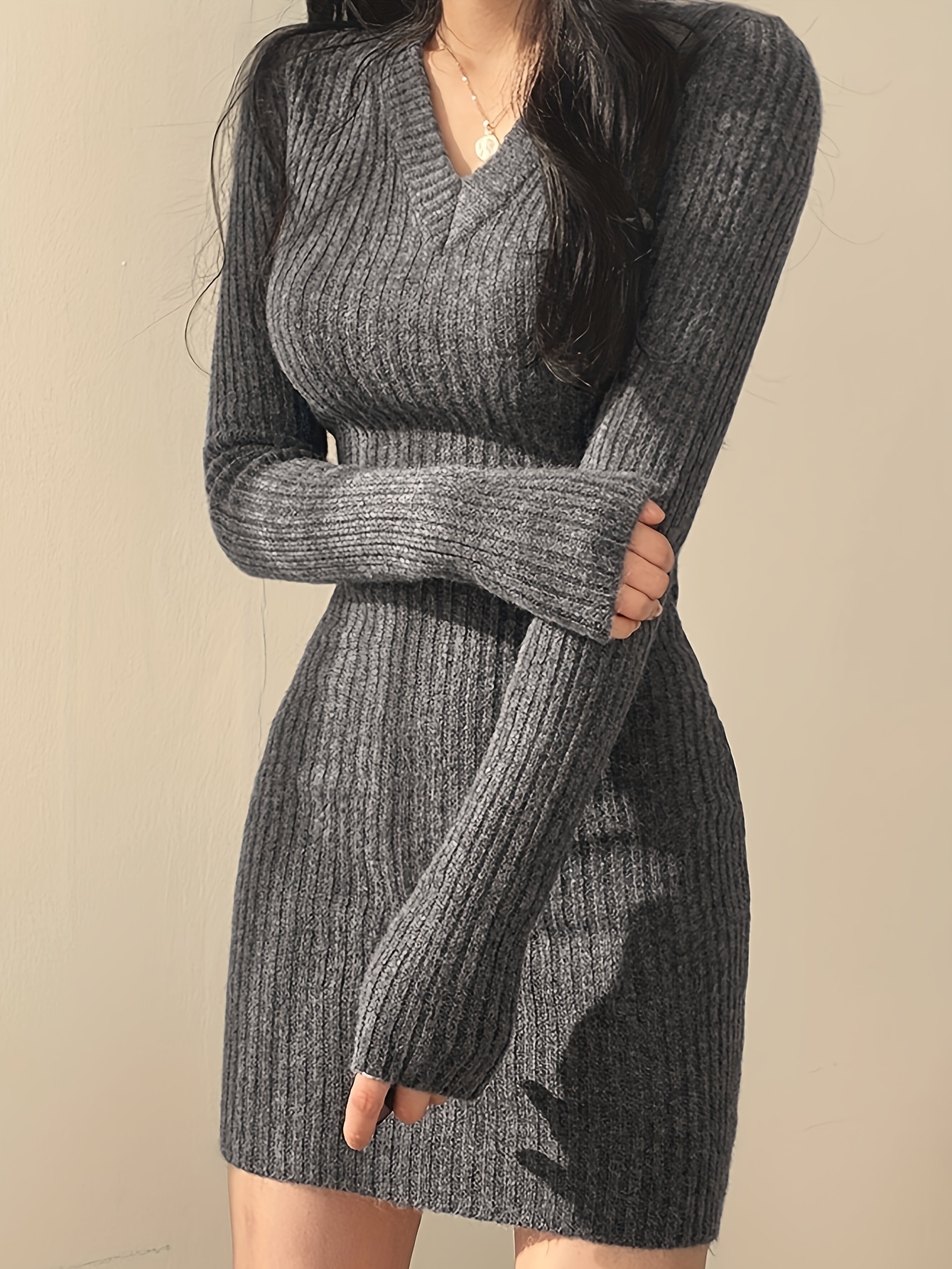 knee length dresses for ladies Women's Maxi Dress Sexy Bodycon Long Sleeve Pullover Hoodie Casual Slim  Sweatshirt Gray main image 0