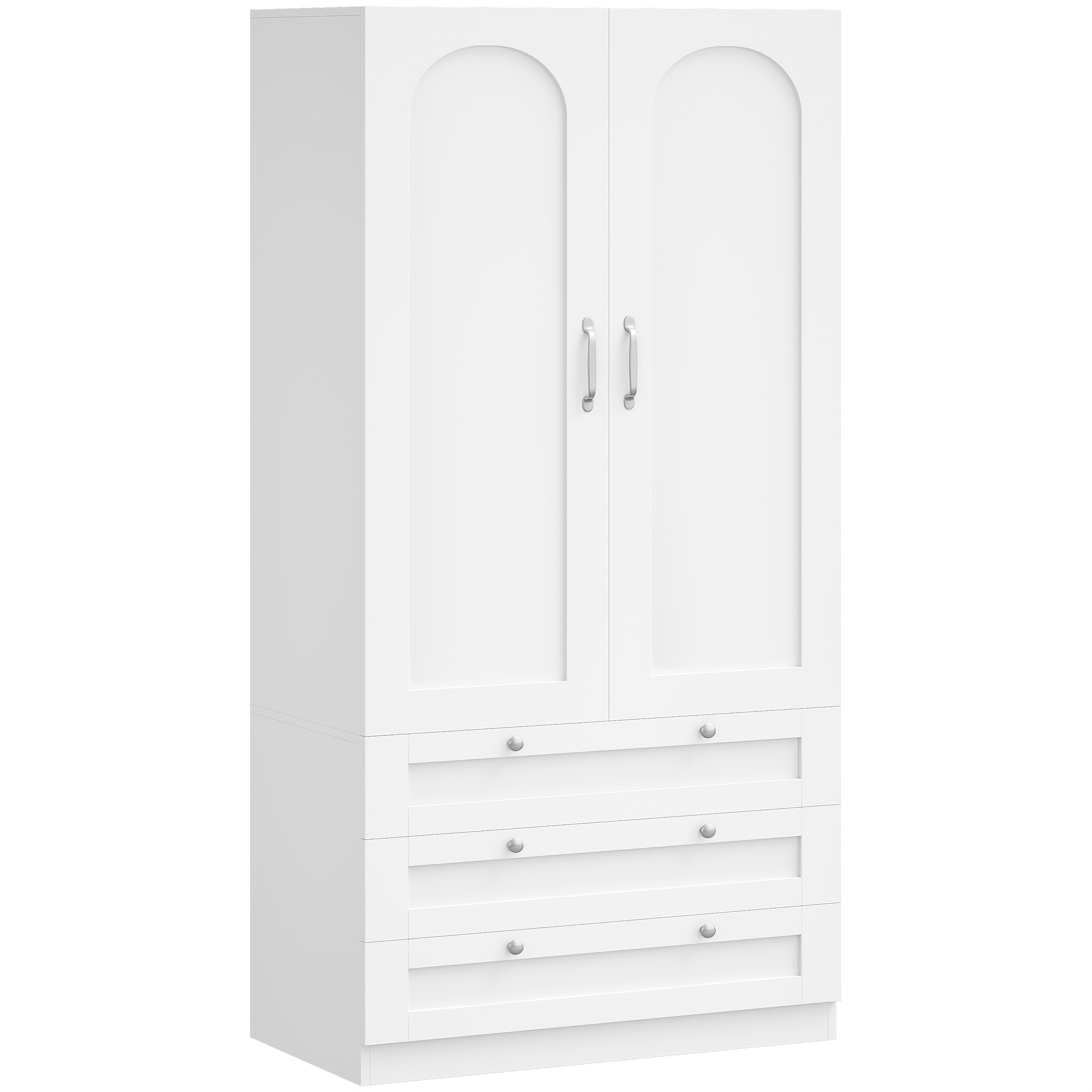 Image of Wardrobe With 2 Doors And 3 Drawers, White Wardrobes For Bedroom With 2 Clothes Storage Shelf And Hanging Rail 80 X 50 X 180cm