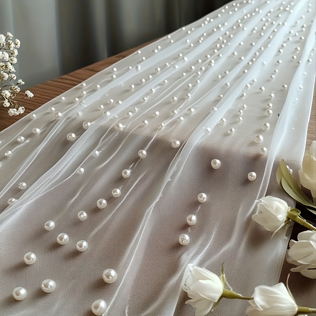 Image of 1pc Sheer Tulle Table Runner, With An Elegant Design, Suitable For Indoor Decoration, Windowsill Arrangement, Table Setting, And For A Sense Of For Valentine's Day